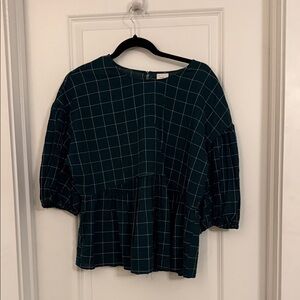 A New Day Dark Teal Checkered Blouse